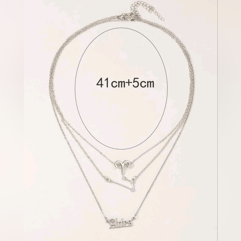 Zodiac 3 Piece Silver Tone Charm Necklace, Aries - Picture 3 of 4